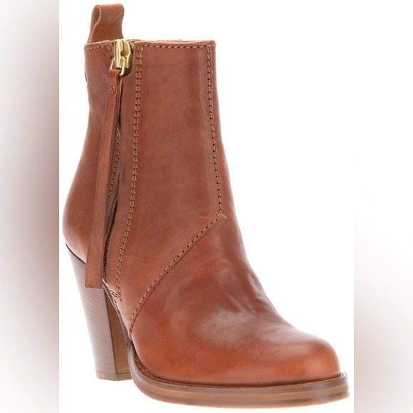 ACNE STUDIOS Women's Leather Pistol Boots Ankle Brown Zip Made in Italy Size 37 - Picture 1 of 7